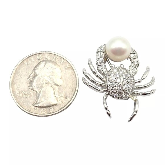 Rare! Authentic Tiffany & Co Platinum Crab 1.50ct Diamond 9mm Pearl Pin Brooch - Picture 3 of 12